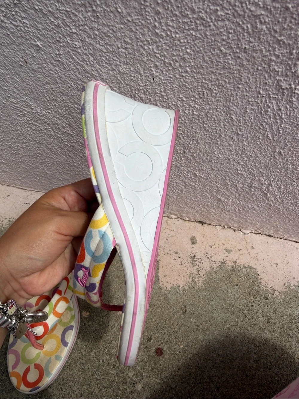 Y2K Coach Dalores A0135 Wedge Flip Flops Multicolor Signature C Pink Size 9B